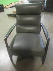 CREATED FOR MACYs JASON FURNITURE, Leather Gray Upholstery Manual Recliner Dark Wood - ChipsDingsScratches (See Photos). Approximate Dimensions 30 x  32 x 41 Tall.