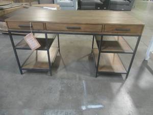 CREATED FOR MACYs FURNITURE Solid Wood and Metal 3-Drawer Desk - Slight Corner and Edge Damage.  Approximate Dimensions 60 x 29 x 30 12 Tall.