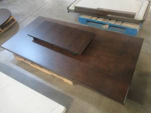 CREATED FOR MACYs FURNITURE, Solid Wooden Dining Table Top (Missing Legs - Top Only) in Mohogany Finish. Slight Corner and Edge DingsScratches (see photos). Approximate Dimensions 84 X 42 Tall. Leaf is 18.