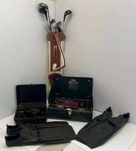 Group Including Vintage Coleman Cook Stove, Craftsman Drill, Pacifica US Divers Flexible Swim Fins And Vintage Golf clubs