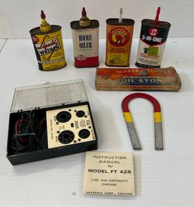 Group Of Misc. Including Vintage Yankee Clipper Oil Stone 6 34 , Oil Cans And More