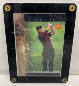 2001 Upper Deck Tiger Woods Trading Card In Hard Acrylic Case (Case Is scratched Up)