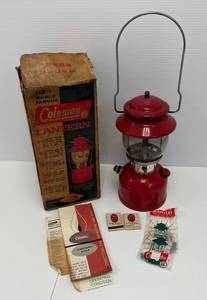 Vintage Red  Coleman Lantern Model 200A With Round Lens With Original Box