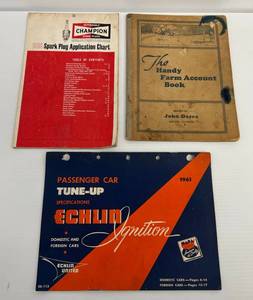 Vintage Auto Manuals Including Spark Club Application Chart, Echlin Ignition And The Handy farm Account Book