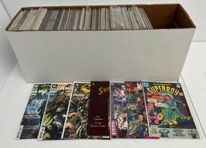 Full Short Box Of Misc. DC & Marvel Comic Books Some In Plastic Bags Some Sleeved And Carded
