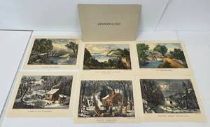 Group Of Vintage Curriers And Ives Prints Including Maple Sugaring, The Old Ford Bridge And More