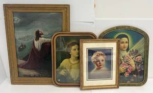 Group Of Antique Frames With Religious Prints 1 Original Painting Of Jesus By J R King