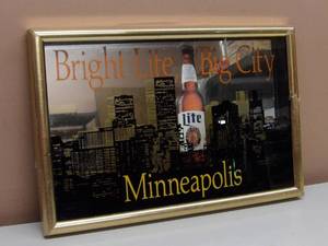 lot 4 image: RARE - VINTAGE MILLER LITE BEER BRIGHT LITE BIG CITY MINNEAPOLIS BAR SIGN - NICE - FANTASTIC PIECE - APPROX 22 By 14 - SEE PICTURES