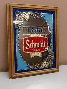 lot 6 image: VINTAGE SCHMIDT BEER BAR SIGN  MIRROR - NICE - COOL PIECE - APPROX 15 By 19 - SEE PICTURES