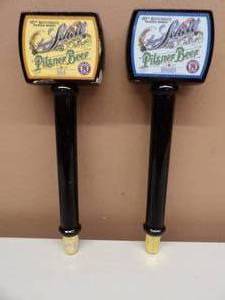 lot 8 image: 2 VINTAGE August Schell Brewers & Bottlers 30TH ANNIVERSARY PILSNER SERIES TAP HANDLES - COOL SET - SEE PICTURES