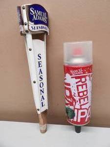 lot 9 image: SAM ADAMS REBEL IPA PAINT CAN TAP HANDLE & SAM ADAMS SEASONAL TAP HANDLE - NICE - COOL SET - SEE PICTURES