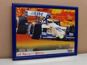 lot 13 image: VINTAGE 1997 MILLER RACING WE RACE FOR BEER BAR SIGN  MIRROR - VERY COOL PIECE - APPROX 26 By 20 - SEE PICTURES