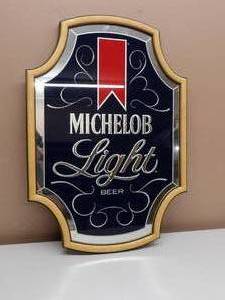 lot 21 image: VINTAGE MICHELOB LIGHT BEER BAR SIGN  MIRROR - NICE - COOL PIECE - APPROX 18 By 26 - SEE PICTURES