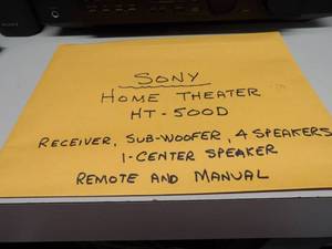 lot 48 image: SONY HOME THEATRE HT-5000D - RECIEVER, SUB-WOOFER, 4 SPEAKERS, CENTER SPEAKER WITH REMOTE & MANUAL - WORKS - NICE - SEE PICTURES