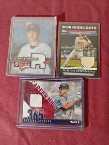 lot 39 image: (3) Minnesota Twins Relic Cards - Mauer