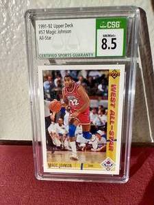 lot 102 image: 1991-92 Upper Deck Magic Johnson Card - Graded 8.5