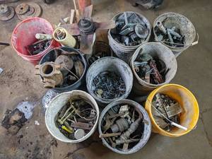 lot 67 image: (10) Buckets of Miscellaneous Metal Bits, Screws, Nails and More