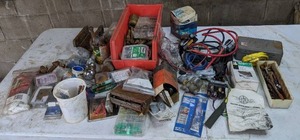 lot 51 image: Miscellaneous Assortment of Screws, Ford 300 Dual Oil Filter, Anti-Seize Lubricant, Gilmour Unbreakable Metal Hose Mender, Power Bit Set, Adjustable Drill Stops and Much More