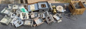 lot 44 image: Collection of Electrical Components, Wall Electrical Boxes, Plates, Outlets, and (2) Doorknobs