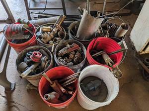 lot 82 image: (9) 5-Gallon Buckets Plus all Contents (Scrap Metal, Valves, and other Miscellaneous Metal and Wood Objects)