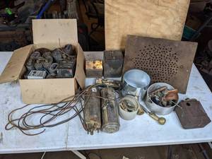 lot 212 image: Assorted Vintage Tanks, Batteries, and Miscellaneous Metal Items