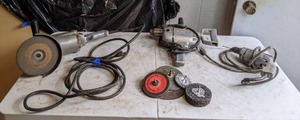 lot 123 image: Assortment of Tools and Accessories Milwaukee Sander Grinder, Porter Cable 12 Heavy Duty Drill, Milwaukee Drill