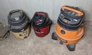 lot 124 image: Trio of WetDry Vacuums Rigid, Craftsman, and Shop-Vac