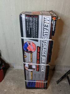 lot 125 image: Performance Tool Metal Storage Bin Rack with Plastic Storage Bins