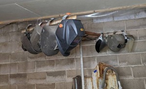 lot 249 image: Welding Helmet Hanger Bar with Welding Helmets