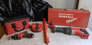 lot 166 image: Milwaukee Hackzall and Sawzall with Tool Bag, Metal Tool Case, and More