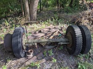 lot 374 image: Vintage Dually Automotive Axle, Plus Other Parts and Scrap Metal