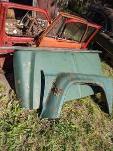 lot 315 image: (3) Vintage Door Parts, Fender, Chevy Hood and (2) Chrome Strips