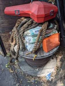 lot 445 image: Spool of Steel Wire Rope, Chainsaw Case, Rope, and More