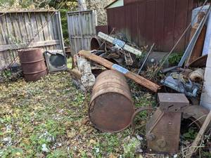 lot 386 image: Large Scrap Metal Lot with Automotive and Farm Machinery Parts, and More