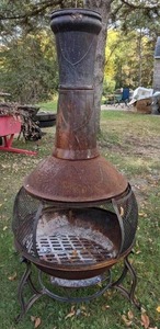 lot 448 image: Outdoor Wood Burning Metal Chimenea Fireplace