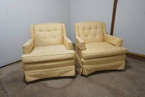 lot 14 image: Two upholstery yellow childrens chairs