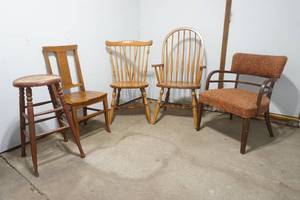 lot 44 image: Variety of vintage chairs and stool