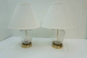 lot 56 image: pair of glass floral lamps