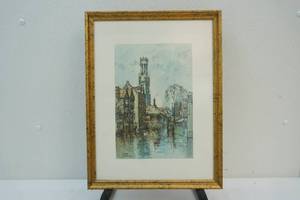 lot 79 image: Water colored Burges, Belgium framed print