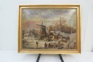 lot 86 image: framed windmill painting