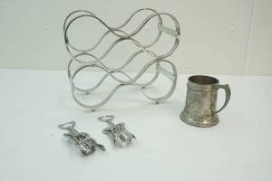 lot 128 image: Wine rack, two bottle openers, Finstain tavern mug