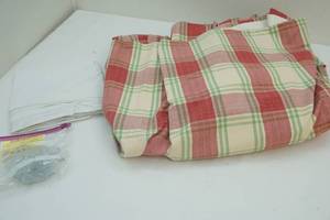 lot 159 image: Shower curtain with hooks and window curtain
