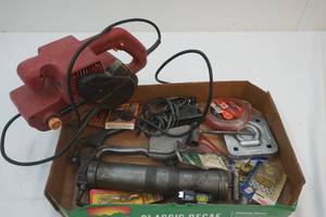 lot 172 image: Belt sander, grease gun, chalk line, etc.
