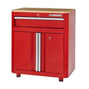 Lot of 2 Husky Ready-to-Assemble 24-Gauge Steel 1-Drawer 2-Door Garage Base Cabinet in Red (28 in. W x 33 in. H x 18 in. D) Customer Returns See Terms on Auction