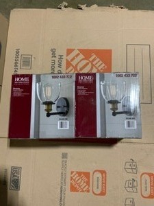 (2) Home Decorators Collection 5.9 in. Evelyn 1-Light Bronze Industrial Wall Mount Sconce Light with Clear Glass Shade. See Pictures