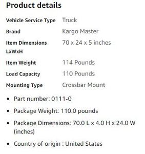 Kargo Master 0111-0 Black Leg and Crossbar with Cap for Full Size Truck