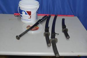 swords baseball bat and balls