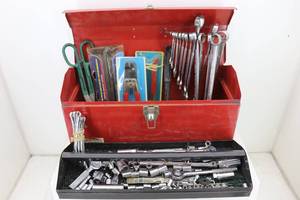 21 Tool Box w Wrench Sets, Allen Wrenches, Sockets & misc Tools