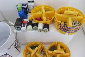 Bucket of Electrical Supplies & misc