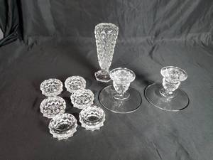 lot 20 image: Fostoria Candle Holders and Small Vase